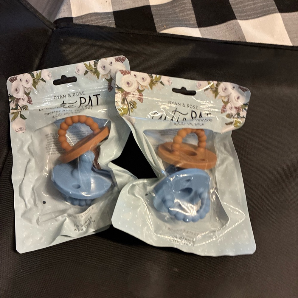 Ryan & Rose Blue and Tan Pacifier Set